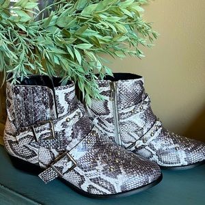 SNAKESKIN ANKLE BOOTS WITH STUDS N BUCKLES